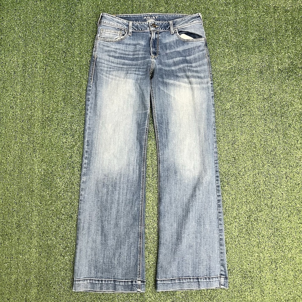 Ariat Denim Jeans Mid Rise Jacqueline Size 32L Boot Cut Trouser Blue Western